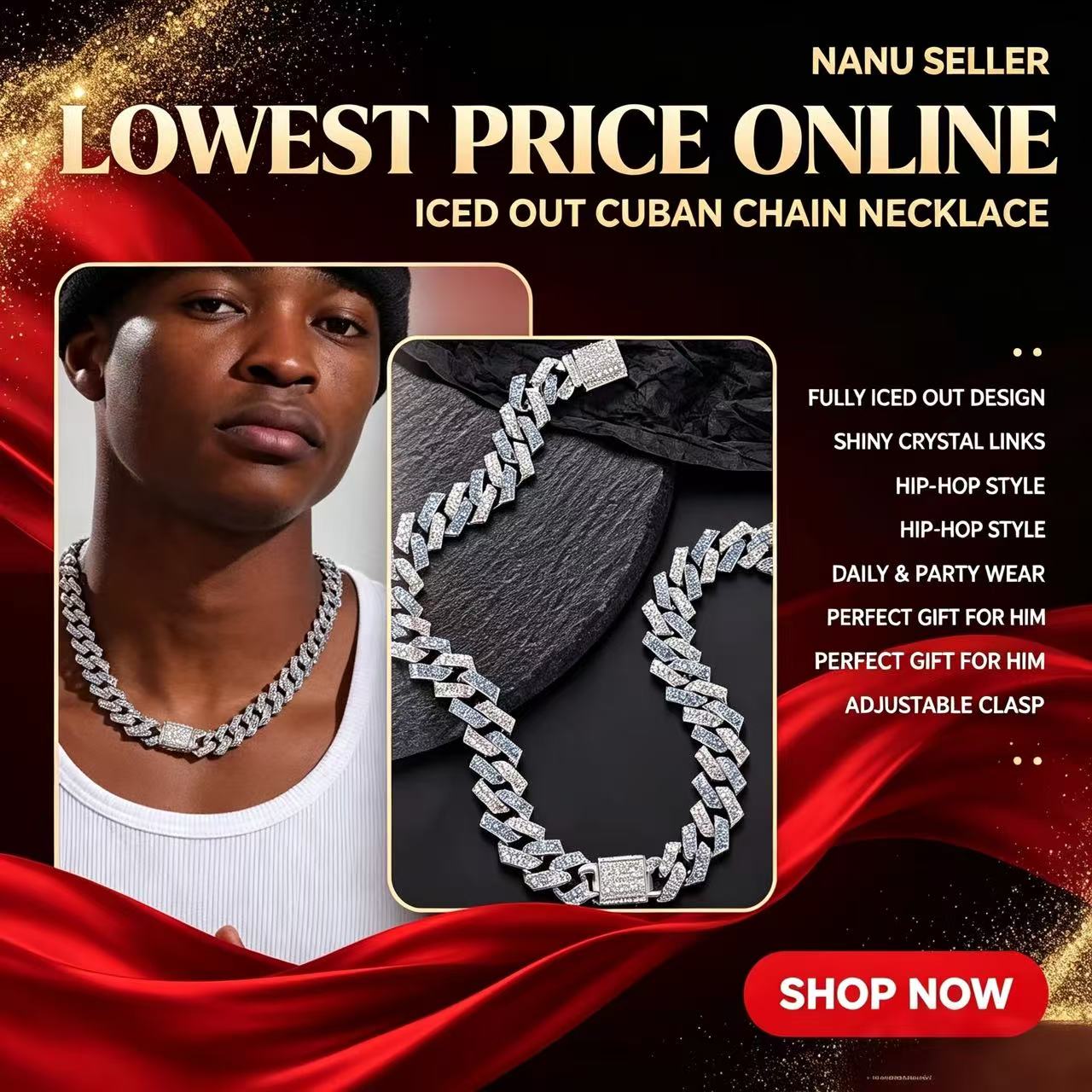 Luxury High Quality  Iced Out 15mm Miami Cuban Link Chain Necklace Bracelet Rhinestone Bling Hip Hop