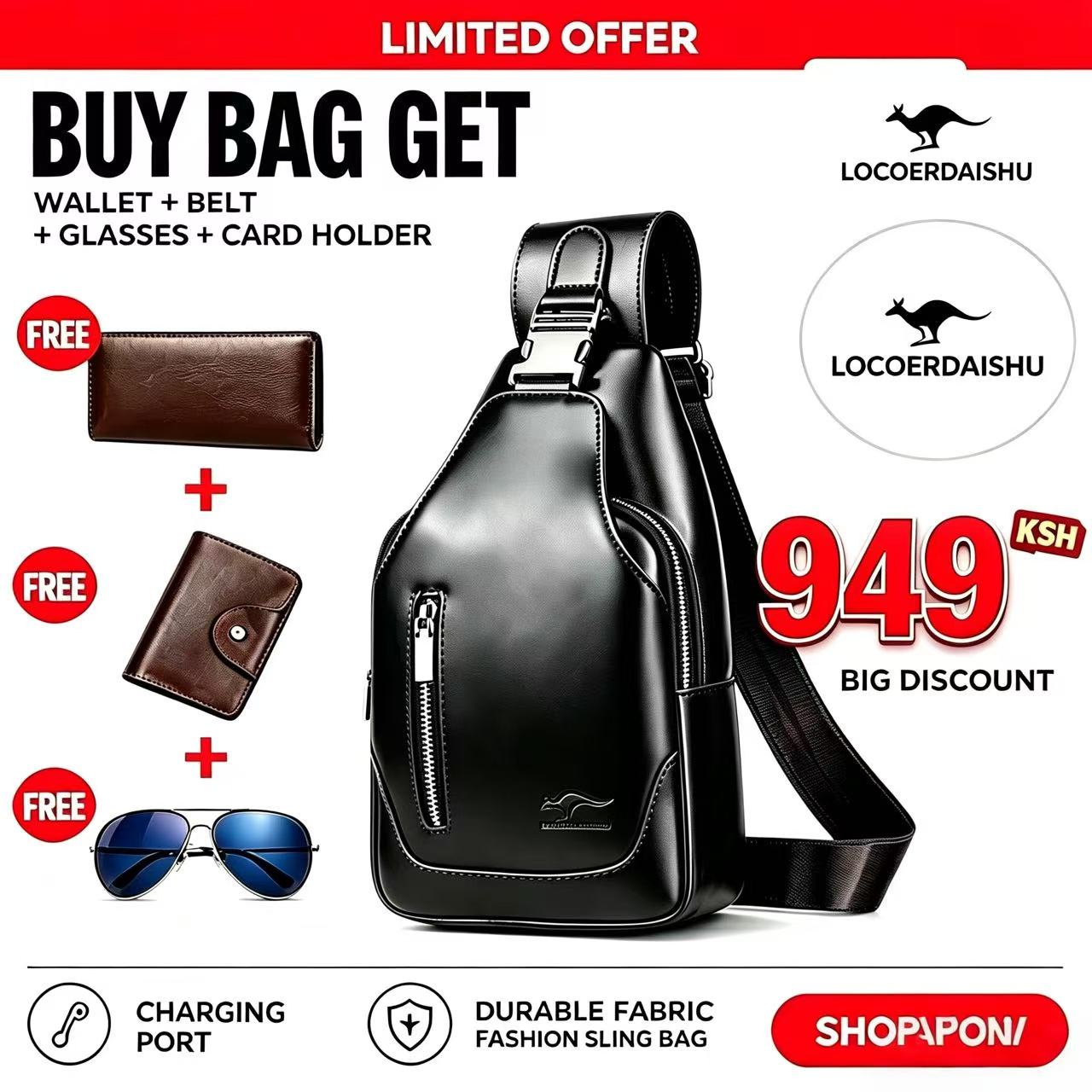 Men's double - pull large - capacity stylish casual chest bag with lock buckle, ultra - versatile. Spacious with smart compartments. Buy 1 get 4 free: belt, card holder, glasses, wallet included!