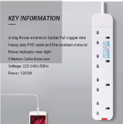 [ TODAY CLEARANCE OFFER ]Power King Commercial & Home Best 4 Way Power Extension With Long Cable // Power extenson - White