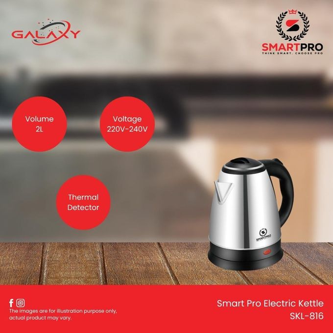 Smart Pro 2L Electric Water Kettle Heater Jug Energy Efficient Cordless Stainless Steel