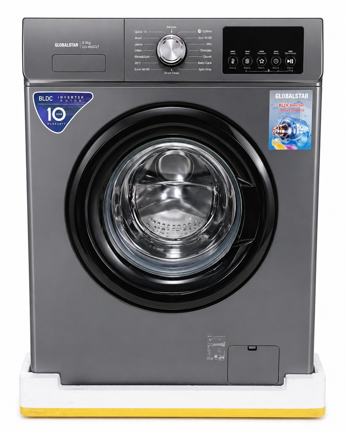 Globalstar GS-800GT Front Load Washing Machine 8KG – BLDC Inverter Motor, Fully Automatic, Energy Saving – Grey