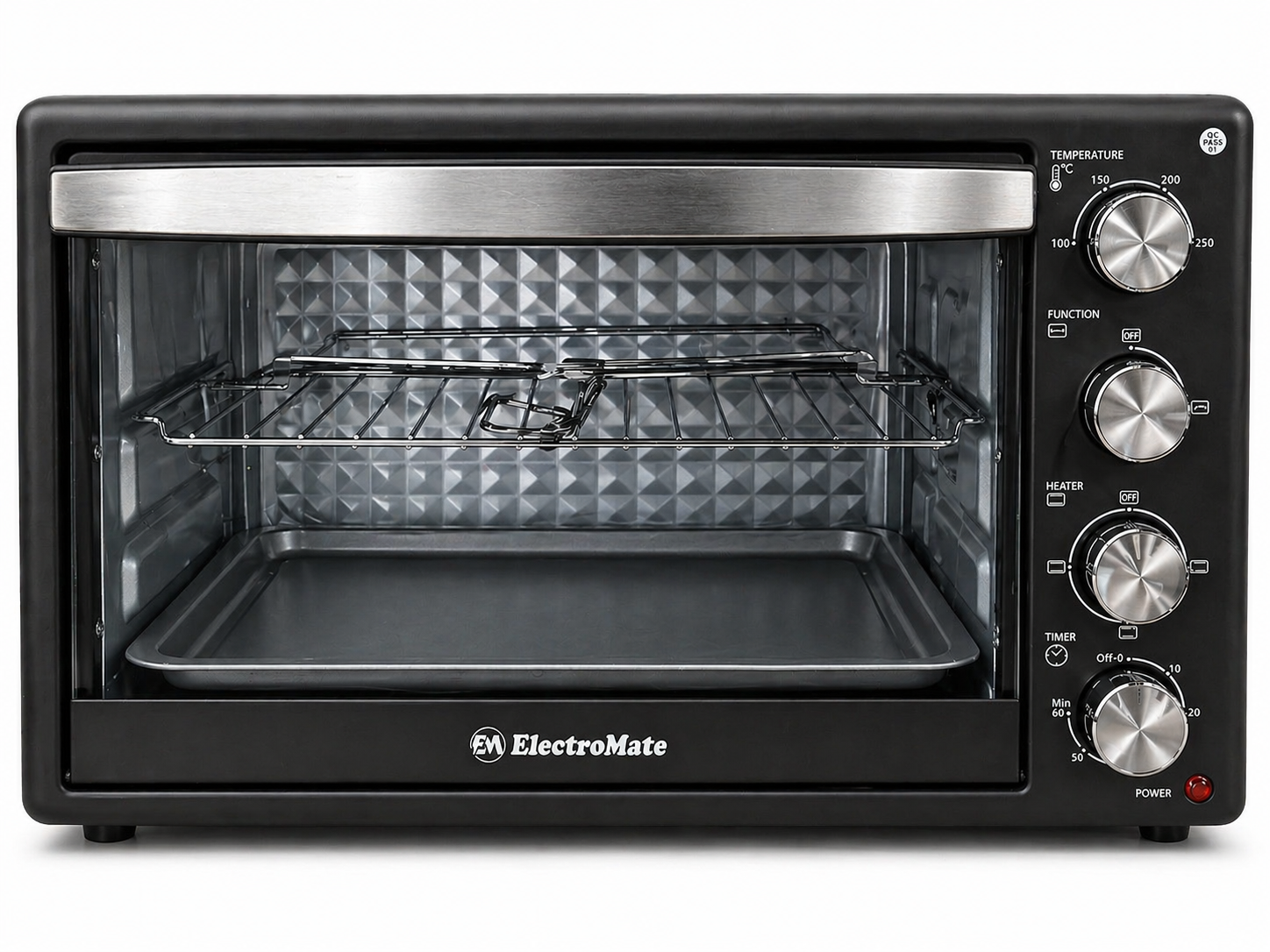 ElectroMate Electric Oven 45L EO02-45L – 2000W, Grill and Rotisserie, Multi-Function Baking Oven with Light