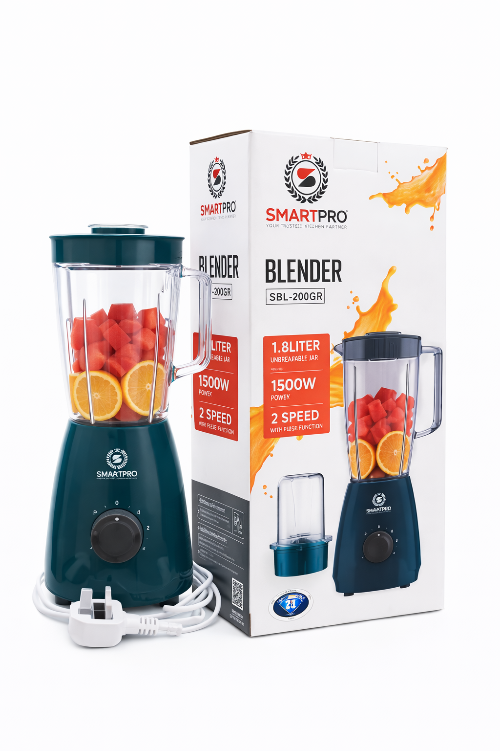 Smart Pro Blender SBL-200GR 1.8L 1500W – 2 Speed + Pulse, Heavy Duty Kitchen Blender – Unbreakable Jar