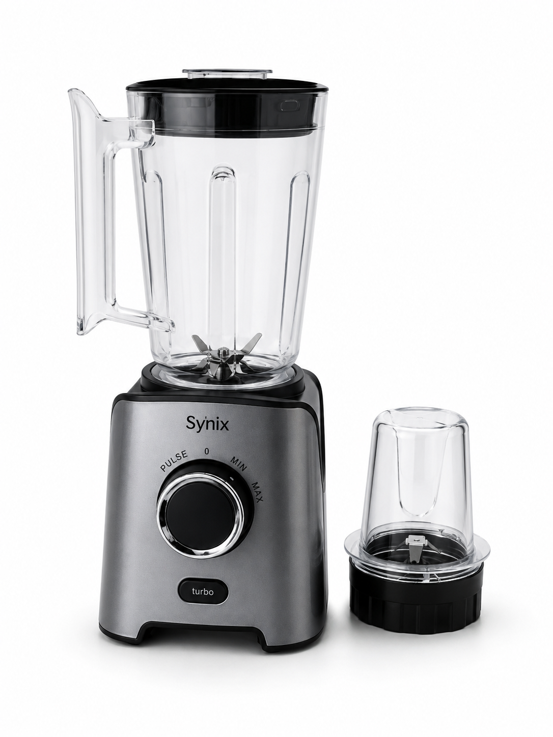 Synix 2-In-1 Blender & Grinder 1.8L  650W Copper Motor, Turbo Function, 6 Stainless Steel Blades, Multi-Speed Control – Silver/Black