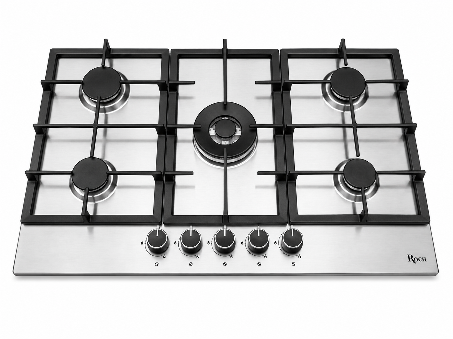Roch 90cm 5 Burner With Wok Built-In Gas Hob Cooker Stainless Steel, Auto Ignition, LPG Compatible