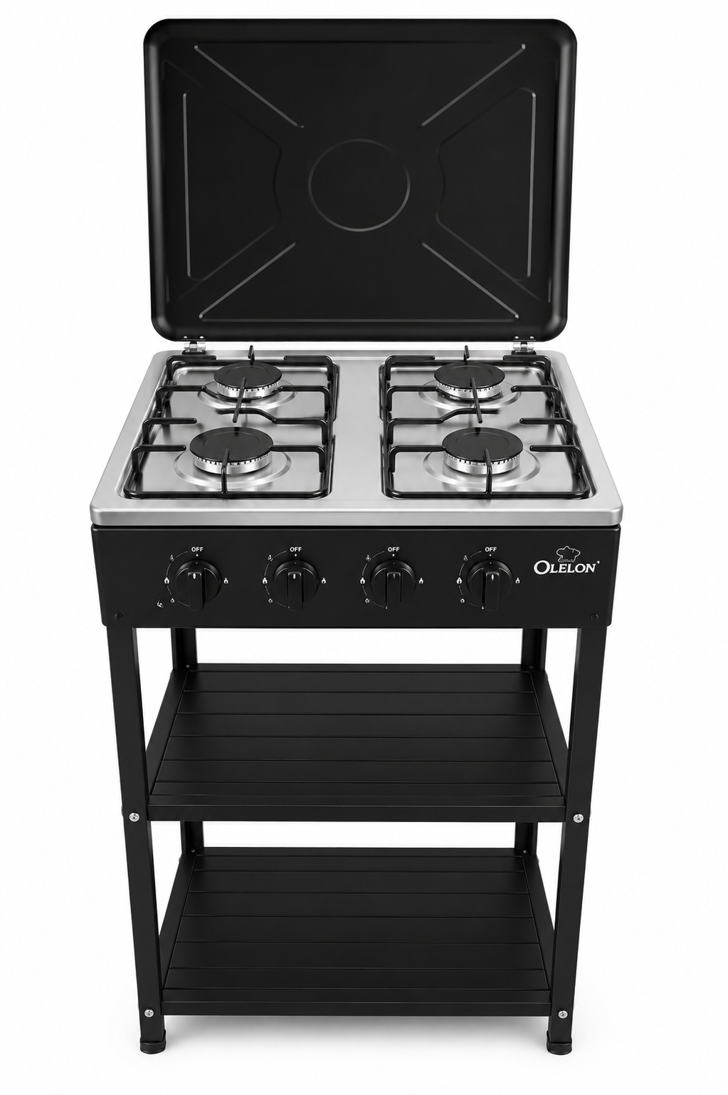 Olelon Gas Cooker 4 Gas Burners  With Storage Shelves And Top Lid