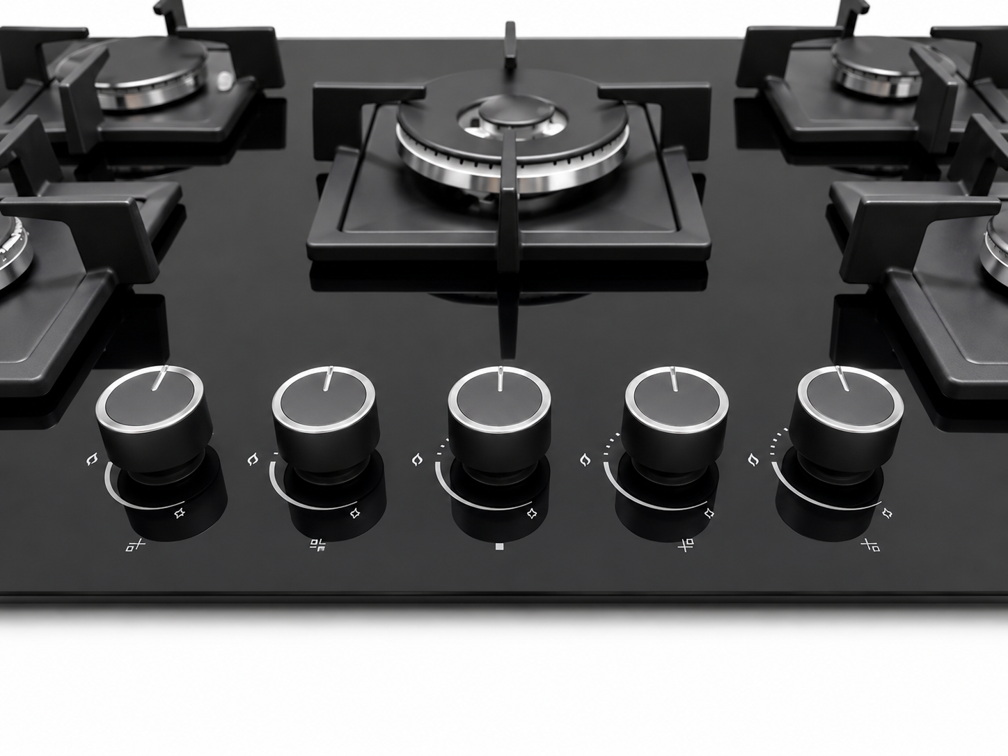 Roch 90cm 5 Burner With Wok Built-In Gas Hob Cooker  Black Tempered Glass Top, Auto Ignition RBH 9050 GLB