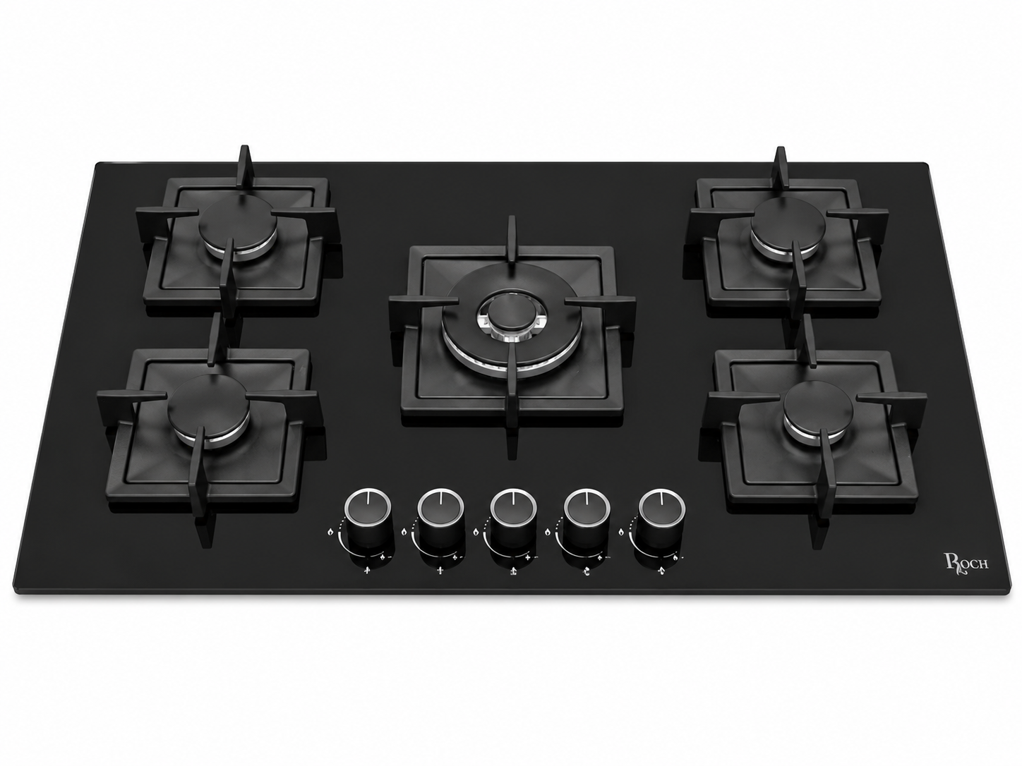 Roch 90cm 5 Burner With Wok Built-In Gas Hob Cooker  Black Tempered Glass Top, Auto Ignition RBH 9050 GLB