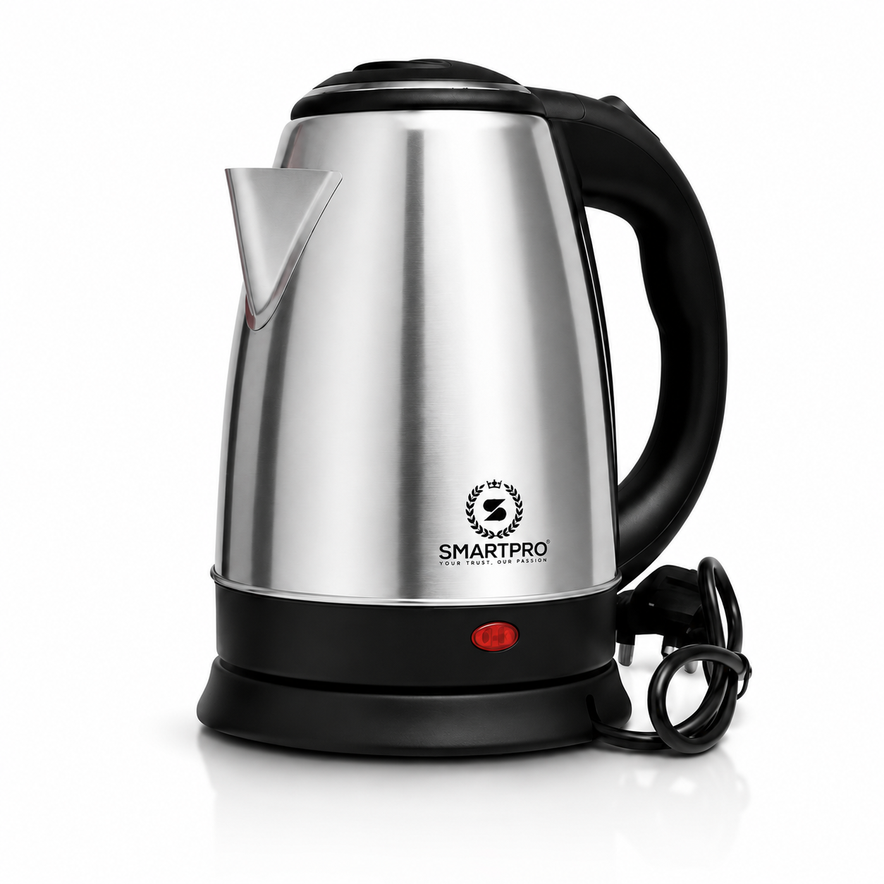 SmartPro Electric Kettle 2.0L Stainless Steel Fast Boil Electric Jug 1500W, Auto Shut Off, Dry Boil Protection, 360° Swivel Base