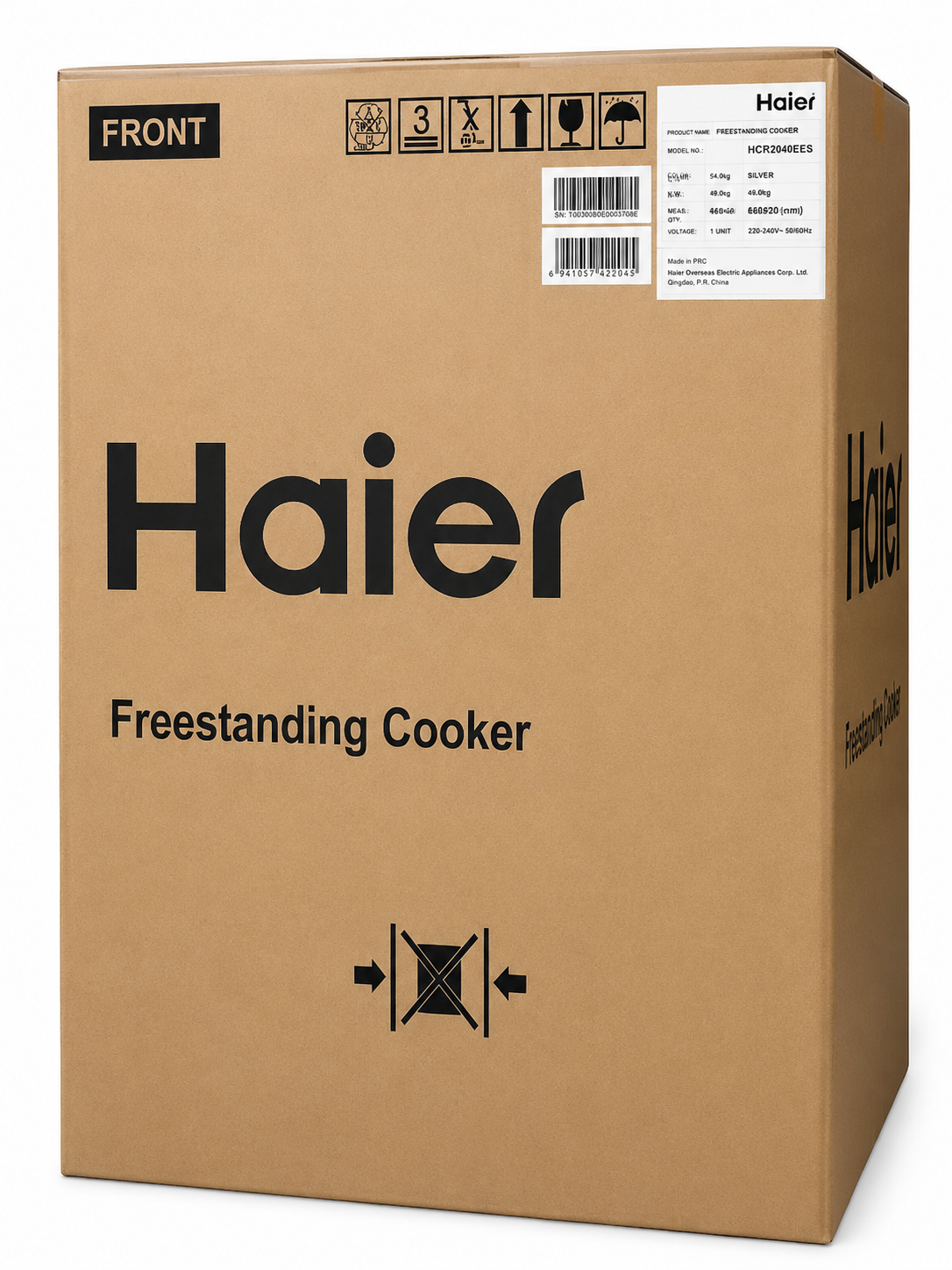 Haier 60x60cm 4 Gas + 1 Wok Burner Cooker With Electric Turbo Fan Oven, Flame Failure Safety, Auto Ignition, Heavy Cast Iron Grills – Stainless Steel