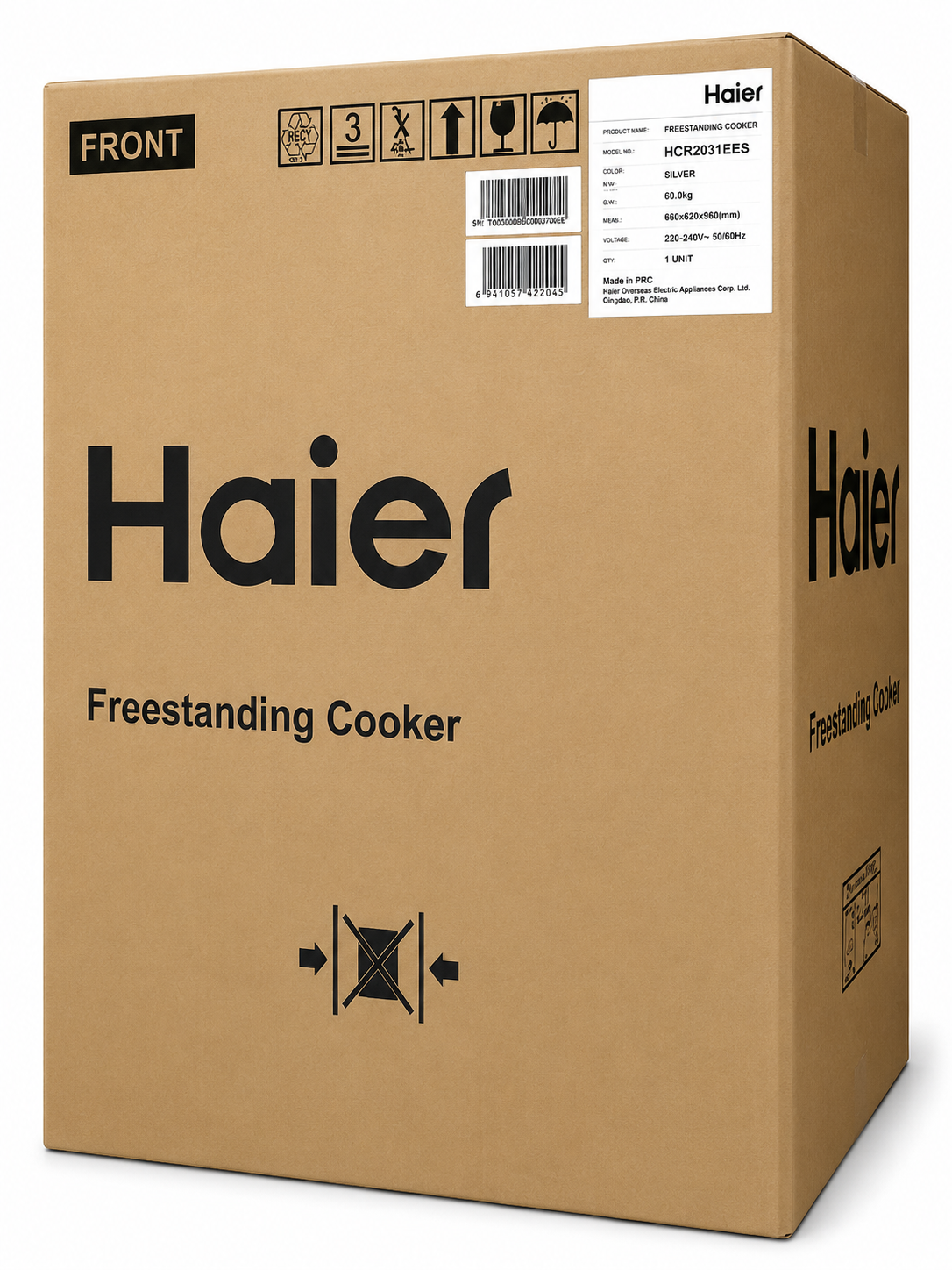 Haier 60x60cm 3 Gas + 1 Electric Rapid Plate Cooker With Wok Burner, Electric Turbo Fan Oven, Flame Failure Safety, Auto Ignition, Heavy Cast Iron Grills, HCR2031EES