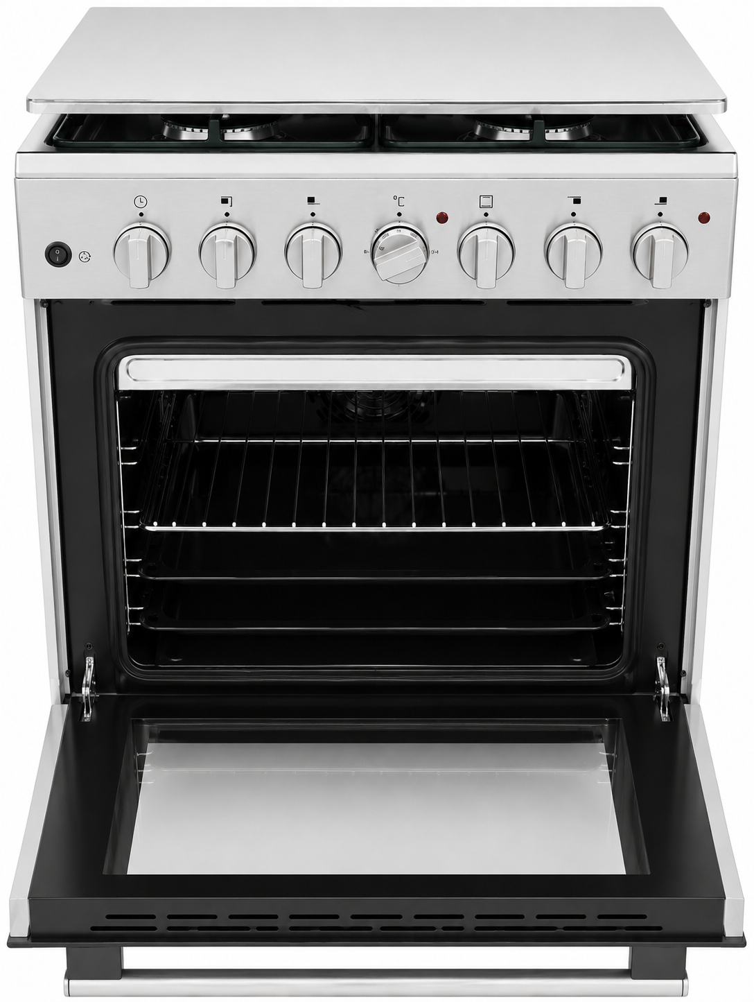 Haier 60x60cm 3 Gas + 1 Electric Rapid Plate Cooker With Wok Burner, Electric Turbo Fan Oven, Flame Failure Safety, Auto Ignition, Heavy Cast Iron Grills, HCR2031EES