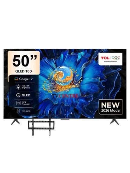 Tcl TV T6D 50 Inch QLED 4K UHD Smart Google TV - HDR10+ Dolby Vision - Dolby Atmos - Voice Control With Free Tv Gaurd and Tv Mount