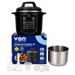 VON Electric Pressure Cooker 8L 1200W – 12 Preset Programs, LED Display VPC813XMK