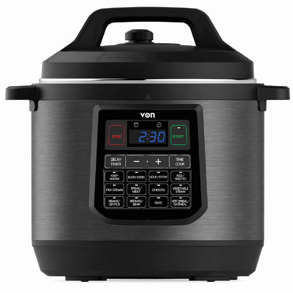 VON Electric Pressure Cooker 8L 1200W – 12 Preset Programs, LED Display VPC813XMK