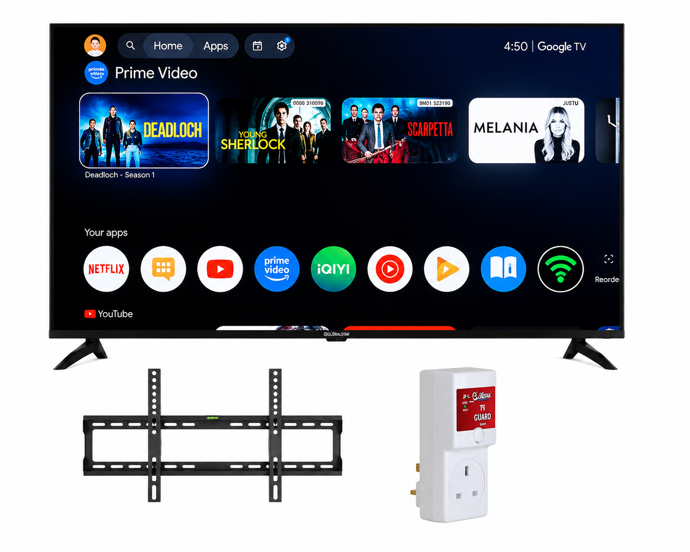 Globalstar 85 Inch QLED 4K Google TV  Smart UHD Television with Built-In WiFi, Bluetooth, Netflix, YouTube, CI+ & T2/S2 With Free Tv Mount and Guard