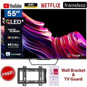 Skyworth  TV 55" Inch Smart 4K Google QLED Television, Dolby Vision HDR, Google Assistant, WiFi, Bluetooth, Slim Bezel Design+FREE WALL BRACKET+TV GUARD