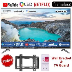 Skyworth TV  43Q5 43" inches Smart Android QLED TV, 2K FULL HD TV, HDR 10 Google TV Television, Frameless, Bluetooth Enabled Netflix YouTube Inbuilt Decoder, + Free TV Guard+Bracket