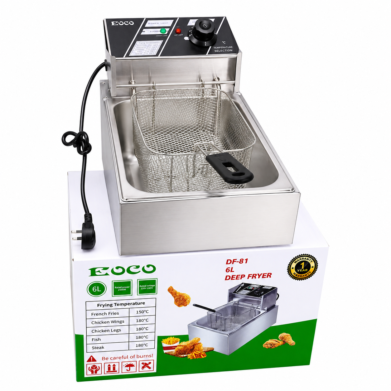 EOCO DF-81 6L Deep Fryer 2500W Stainless Steel Electric Fryer – Adjustable Temperature Control