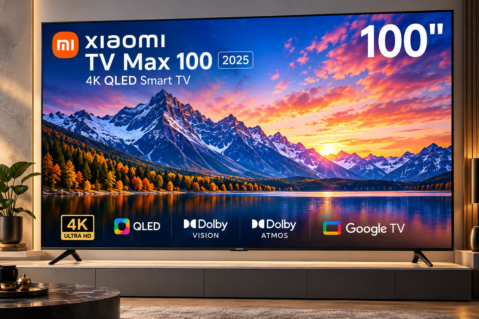 Xiaomi TV Max 100-Inch 4K QLED Ultra HD Smart Google TV, 144Hz Refresh Rate, Dolby Vision & Dolby Atmos, HDMI 2.1, Wi-Fi 6, 2025 Model – L100MA-MAXME