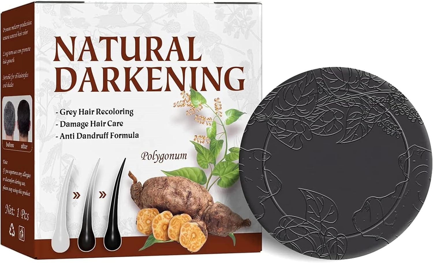 Polygonum Multiflorum Natural Hair Darkening Shampoo Soap, Repair Grey White Hair, Color Dye-for Face, Hair and Body Organic Black Soap to Moisturize and Repair Damages For All Ages Men and Women,80G.