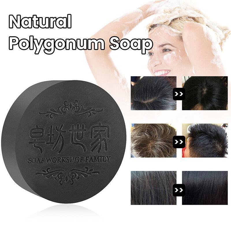 Polygonum Multiflorum Natural Hair Darkening Shampoo Soap, Repair Grey White Hair, Color Dye-for Face, Hair and Body Organic Black Soap to Moisturize and Repair Damages For All Ages Men and Women,80G.
