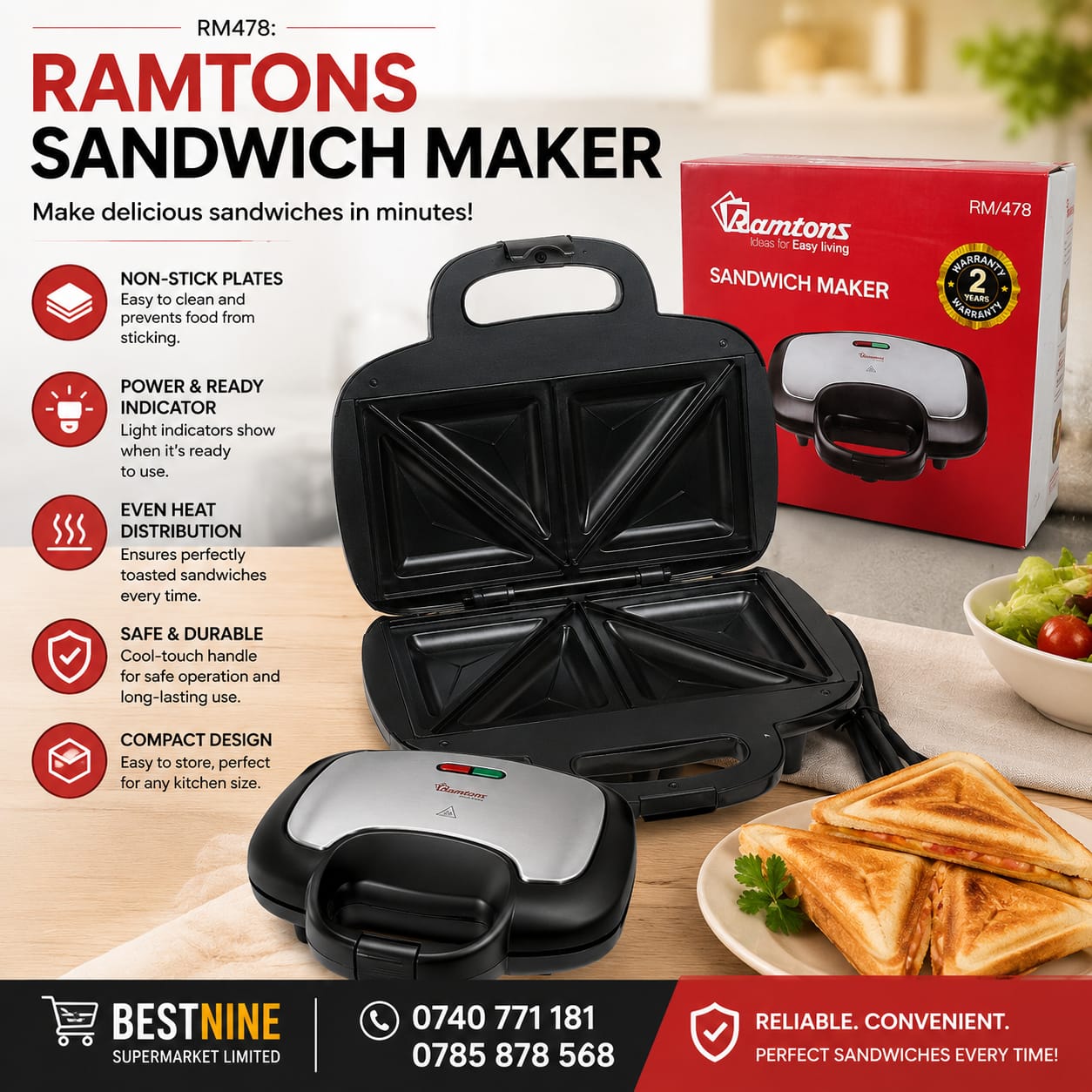 1pc Ramtons Sandwich Maker - Code: RM478