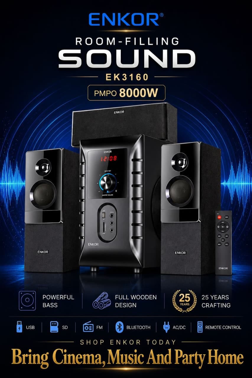 ✨1pc Enkor 3.1 Channel Multimedia Speaker System (Model: EK3160)
