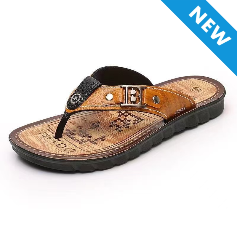 FEELING Sizes 40-45 [New Hot Selling] Men's British Style Flip-Flops Beach Shoes Casual Indoor and Outdoor Dual-Use Sandals Non-Slip Waterproof Wear-Resistant Quick-Drying