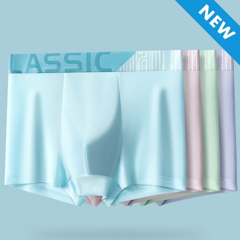 Large size XL-4XL 4PC men's clothing underwear boys' Ice silk boxers breathable boxer briefs students shorts clothes
