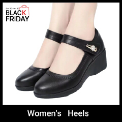 Thor size 38-42 women's PU artificial leather work black  heels shoes ladies single shoes girls' wedge heels soft soled work Shoes Mom anti-slip shoes