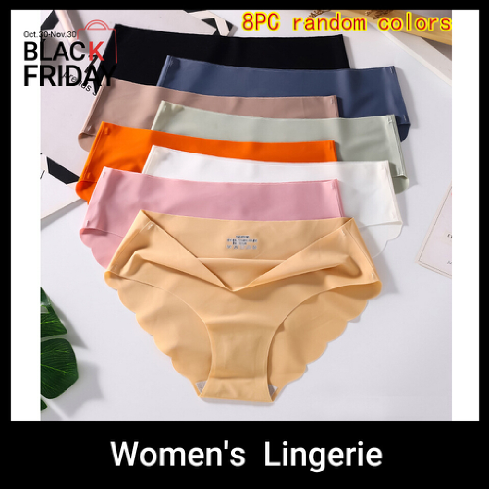 Thor 8PC colors random women's seamless ice silk panties soft thin light briefs ladies cotton crotch lingerie  comfy invisible briefs girls quick drying underwear