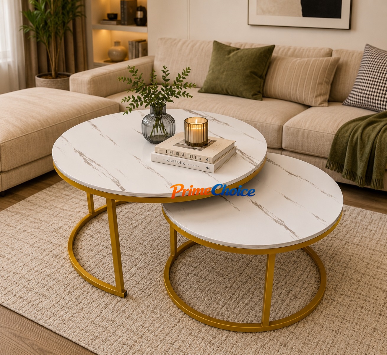 【PROMOTION!】  Round Nesting Coffee Table Set Of 2  tables with Marble effect High Quality Modern Bree Strong Nordic luxury Durable Classic Sitting Room Coffee Table