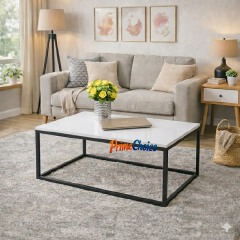 Felly Coffee Table – Modern White Top with Gold Frame