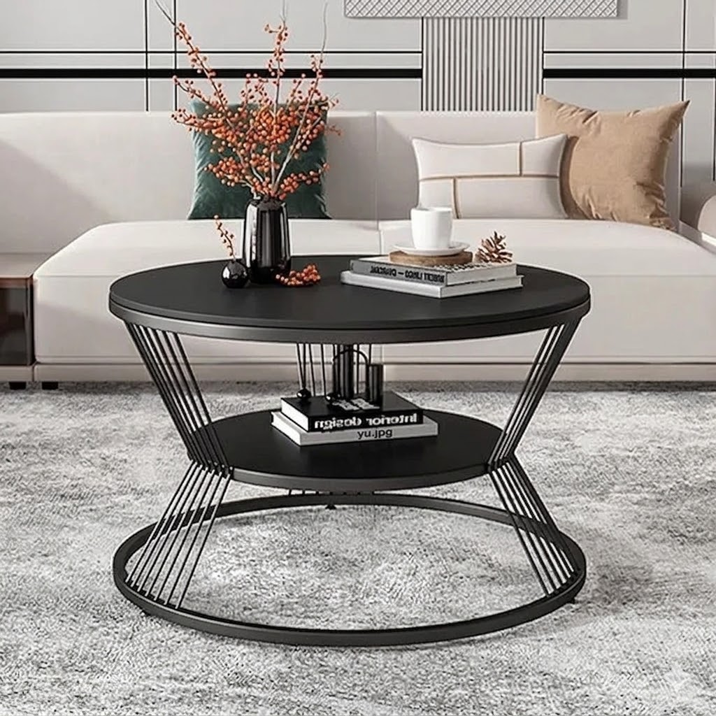 2 Tier End Table Sofa Table Round Coffee Table Hall Table Metal Legs Short Table Tea Table Coffee for Outdoor Commercial Center Room Dining Home