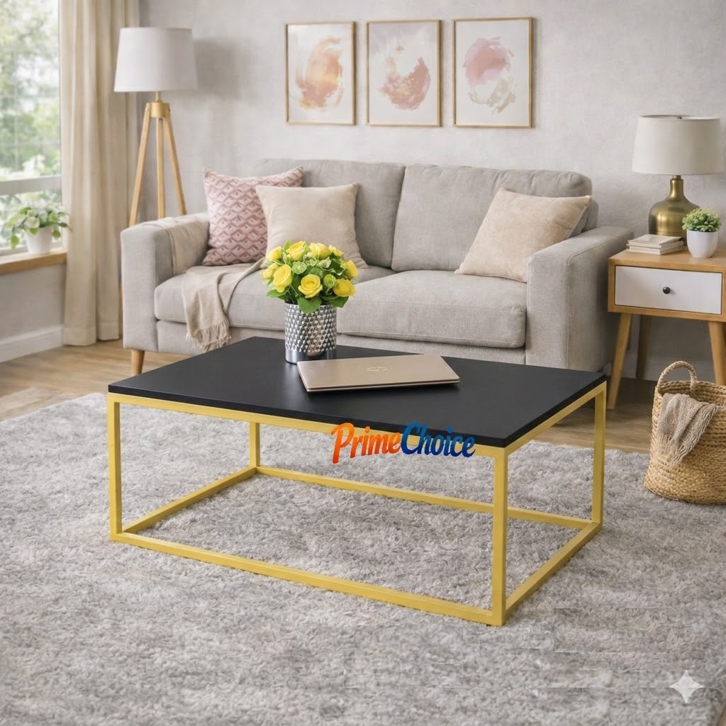 Felly Coffee Table – Modern White Top with Gold Frame
