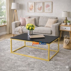 Felly Coffee Table – Modern White Top with Gold Frame