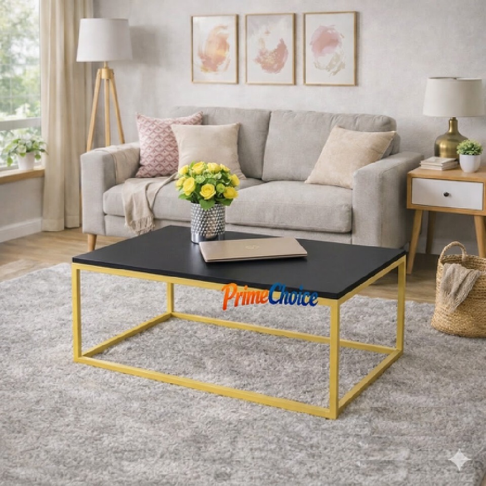 Felly Coffee Table – Modern White Top with Gold Frame
