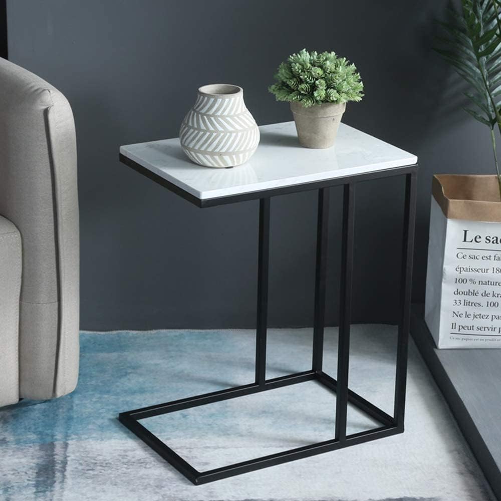 【Promotion】 Sasha C-Shaped Side Table – Portable White Top with Gold Metal Frame for Sofa, Bedside, Laptop & Snack Use