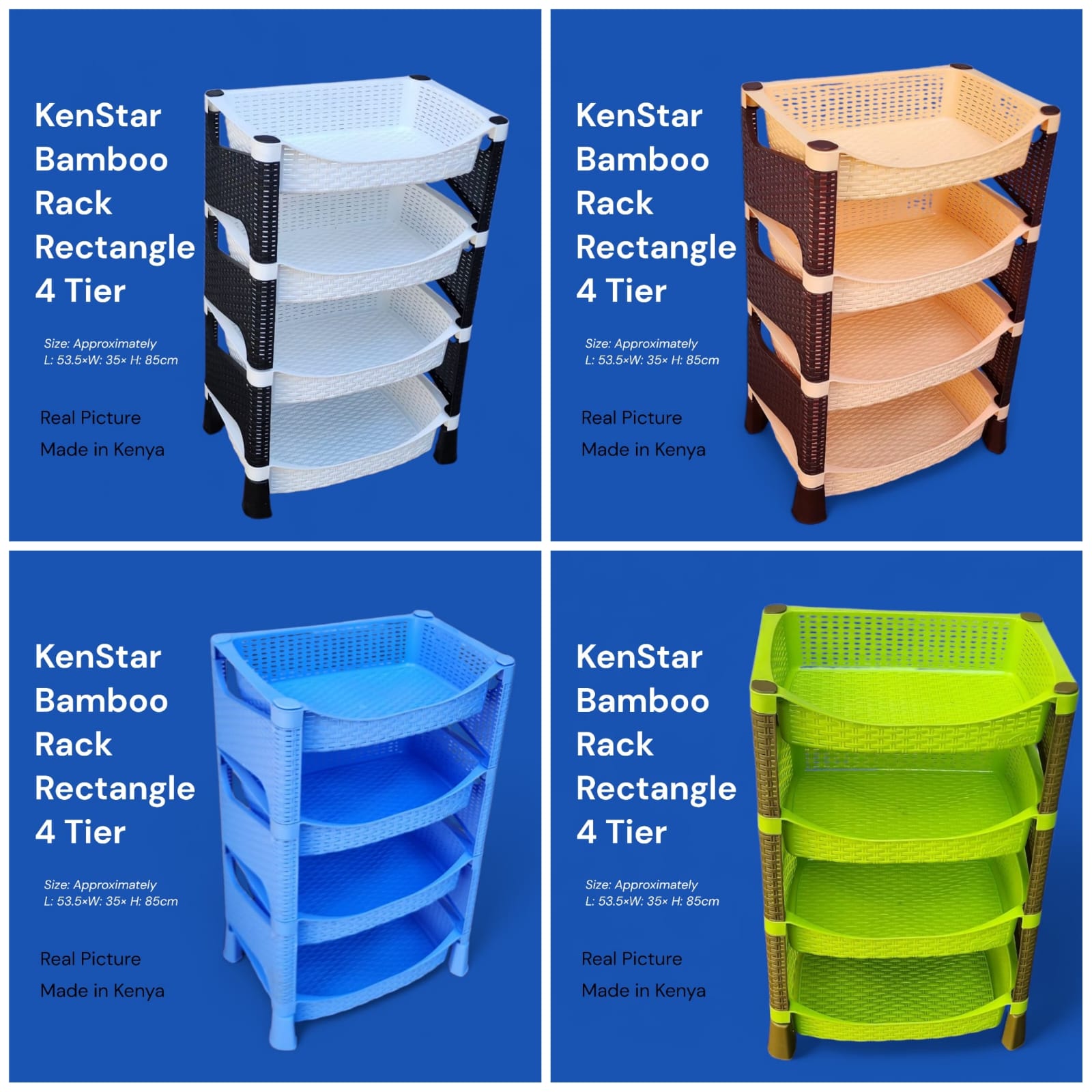 KenStar 4-Tier Plastic Bamboo Organizer Rack – Heavy-Duty Durable Storage Shelf with Rectangular Design for Home and Office, Multipurpose Space-Saving Rack for Kitchen, Bathroom & Household Items