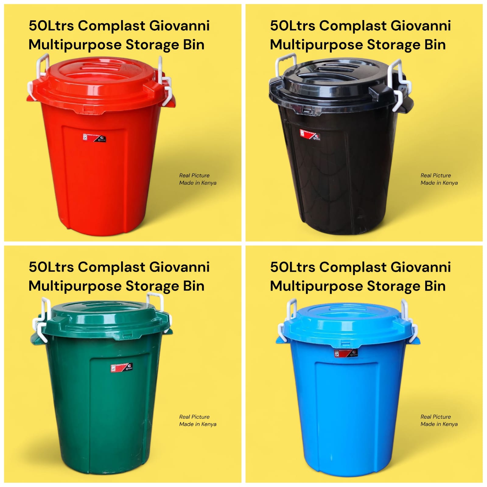 COMPLAST Giovanni 50L Plastic Dustbin – Heavy-Duty Large Capacity Waste Bin for Home, Office, Kitchen, Shops and Commercial Use, Durable Lightweight Easy-Clean Modern Waste Storage Container