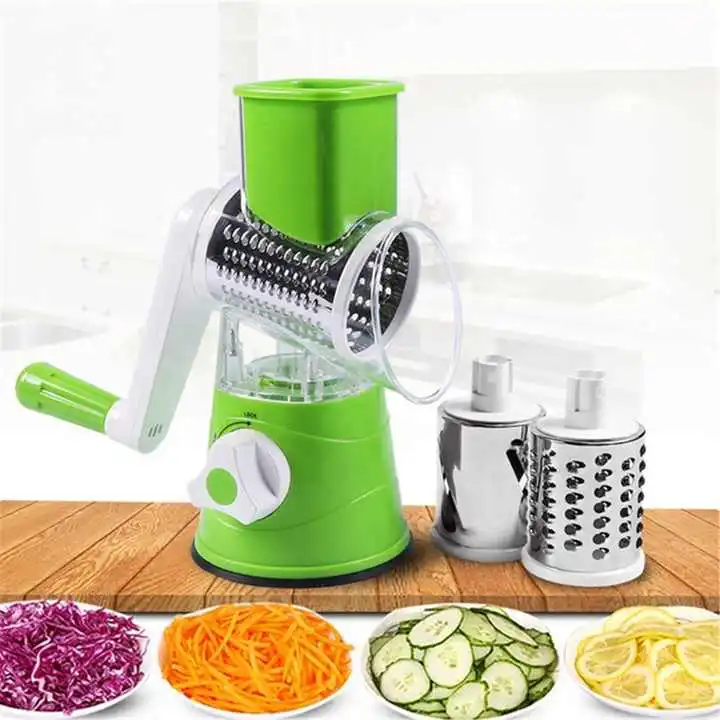 3-in-1 Rotary Aluminum Kitchen Vegetable Slicer – Multipurpose Slicer for Onions, Carrots and All Types of Vegetables with Easy Rotating Operation