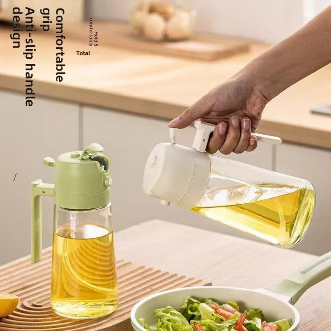 470ml Dual Oil Dispenser and Sprayer, Refillable Cooking Oil Bottle for Pouring and Spraying, Multipurpose Kitchen Accessory for Food Preparation, Cooking, Baking and Salad Dressing