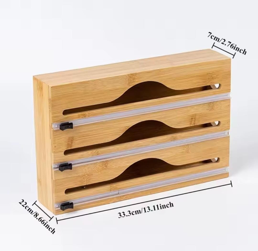 Wall-Mounted Triple Foil and Wrap Dispenser – Bamboo Kitchen Storage Organizer for Cling Film, Aluminium Foil and Food Wrap, Space-Saving Kitchen Accessory for Convenient Food Storage and Everyday Use