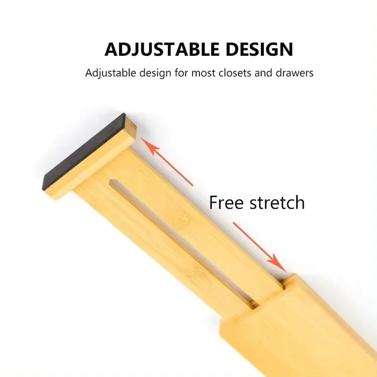 Expandable Bamboo Drawer Dividers Without Inserts, Adjustable Drawer Organisers for Kitchen Utensils, Cutlery, Socks, Underwear and Household Essentials, Space-Saving Storage Solution, Neat and Tidy