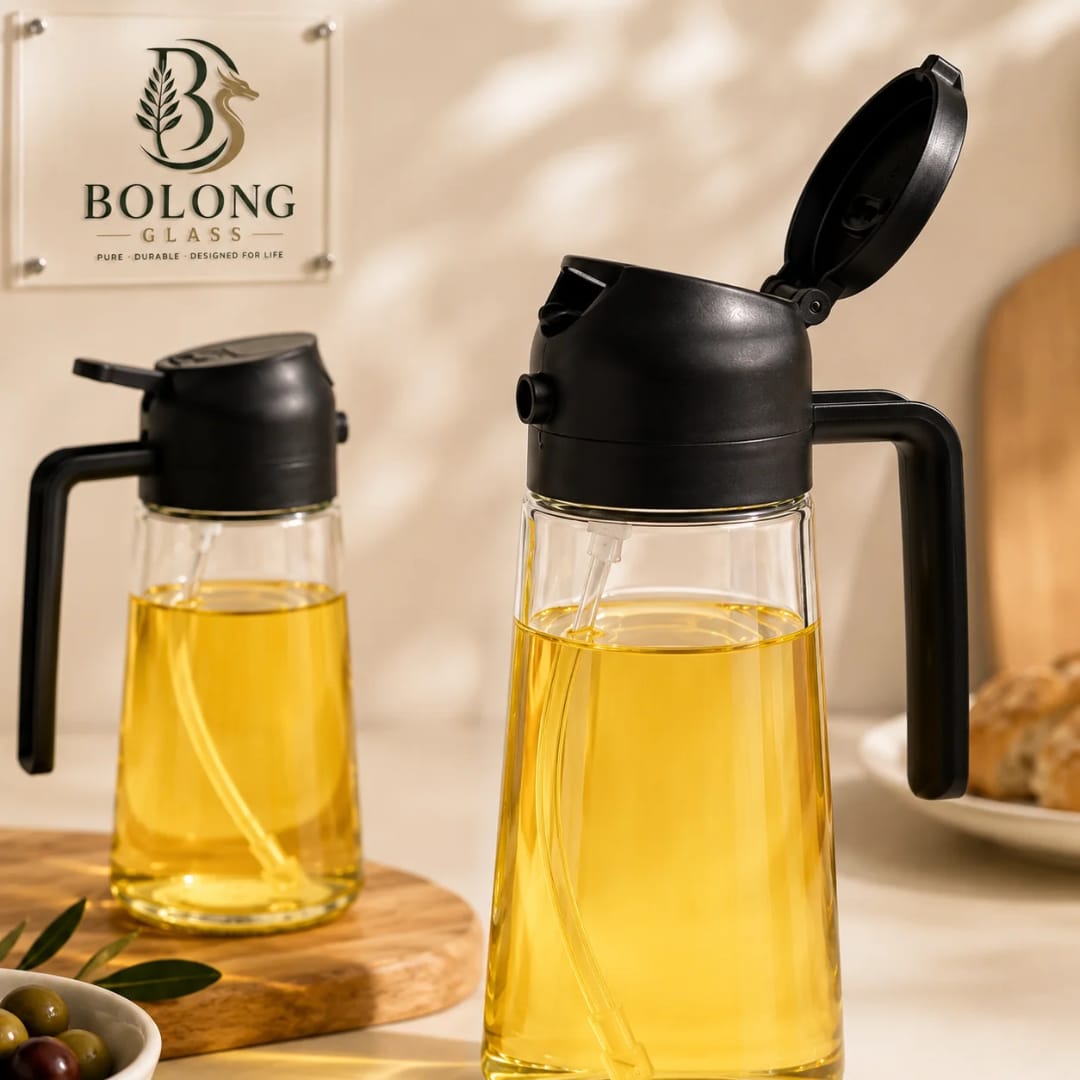 470ml Dual Oil Dispenser and Sprayer, Refillable Cooking Oil Bottle for Pouring and Spraying, Multipurpose Kitchen Accessory for Food Preparation, Cooking, Baking and Salad Dressing
