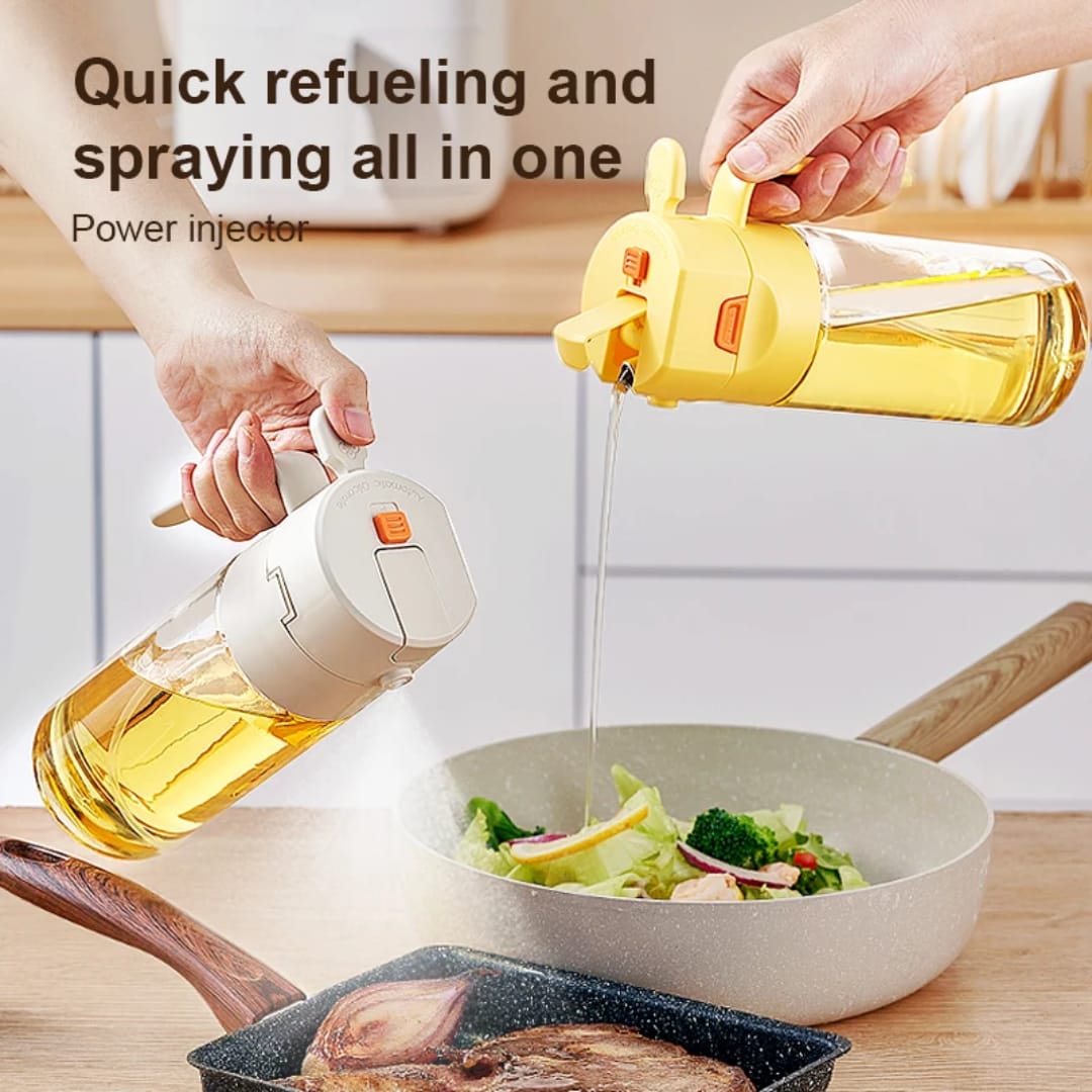 600ml Dual Oil Dispenser and Sprayer, Refillable Cooking Oil Bottle for Pouring and Spraying, Multipurpose Kitchen Accessory for Food Preparation, Cooking, Baking and Salad Dressing