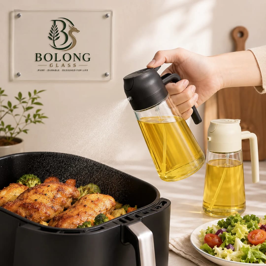 470ml Dual Oil Dispenser and Sprayer, Refillable Cooking Oil Bottle for Pouring and Spraying, Multipurpose Kitchen Accessory for Food Preparation, Cooking, Baking and Salad Dressing