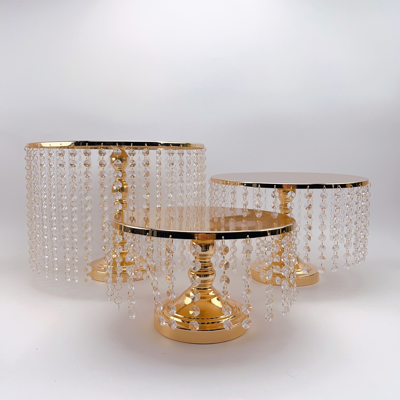 3-Piece Beaded Iron Top Cake Stand Set, Elegant Tiered-Style Cake Display Stands for Weddings, Birthdays, Parties, Desserts, Pastries and Special Events, Decorative Serving Stands for Home and Caterin