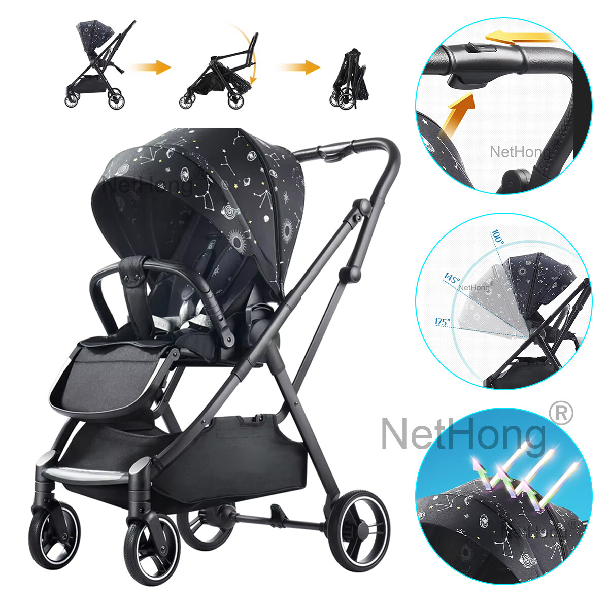 Lightweight Portable Foldable Four Wheel Baby Stroller – Easy Transport & Compact Storage for Smooth, Convenient Travel with Your Child On-the-Go